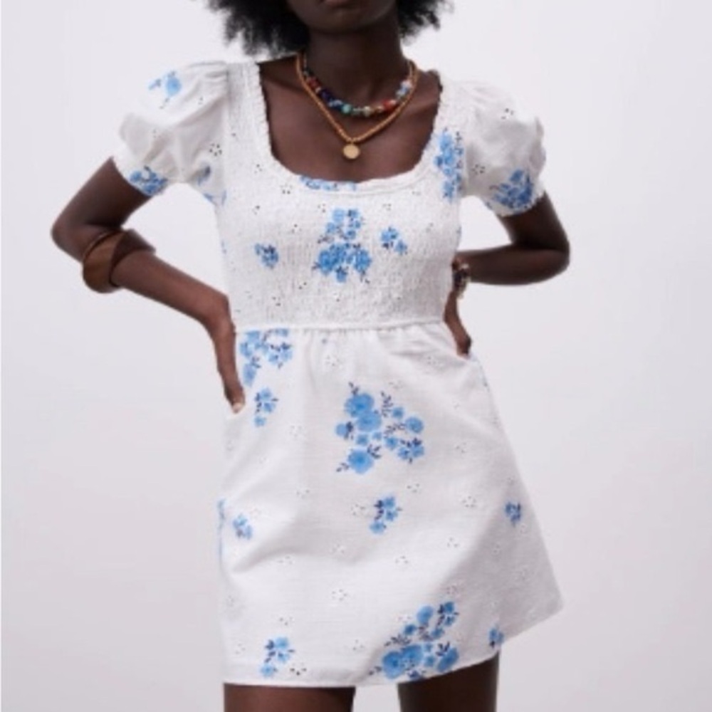 Zara Floral Blue and White Dress